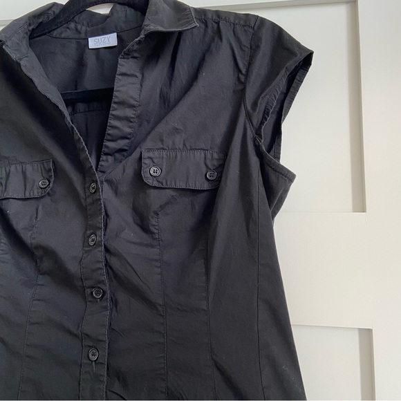 Suzy Shier Y2K Black Button-Up Short Sleeve Blouse - Picture 4 of 14